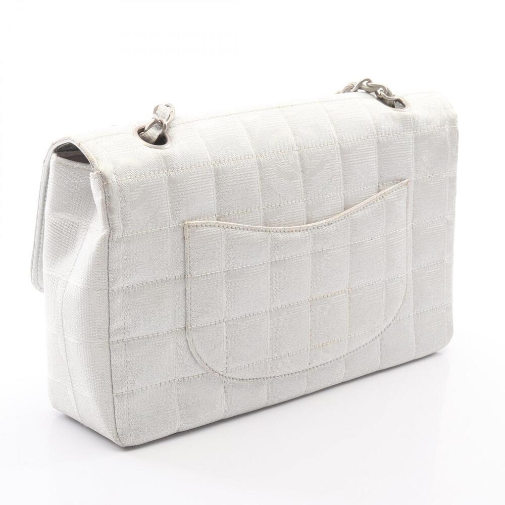 Chanel Shoulder Bag Canvas Leather Tone Silver Travel Silver